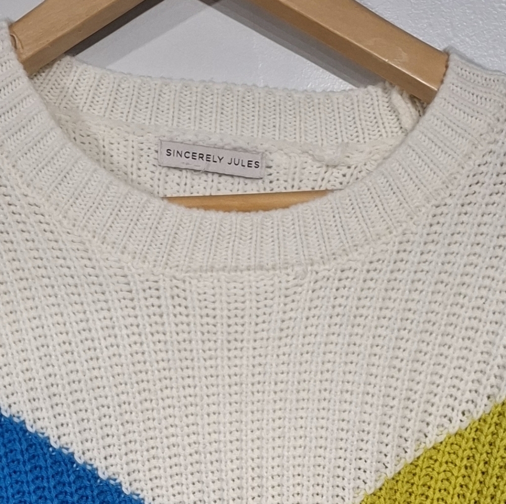 Sincerely Jules Color Block Cropped Knit Sweater Oversize See Measures - Picture 7 of 7